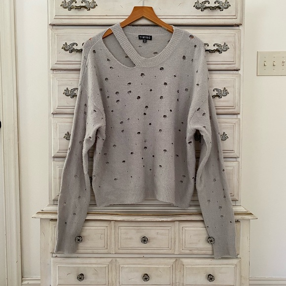 Vici Sweaters - Grey Distressed Sweater
